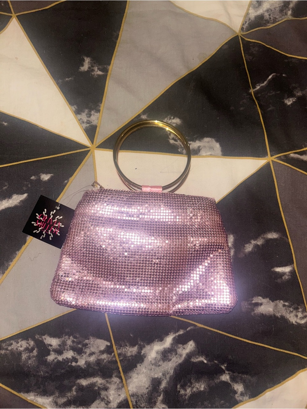 Pink Sequin Wristlet Clutch with Gold Ring Handle